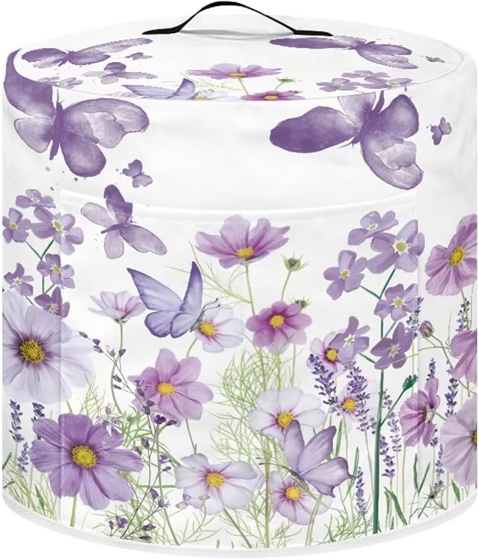 Flashideas Purple Butterfly Pressure Cooker Cover for Women Insulated Rice Cooker Cover with Easy to Clean Lining Stain Resistant Dust Cover with Pockets for Instant Pot 6 Quart Appliance Cover