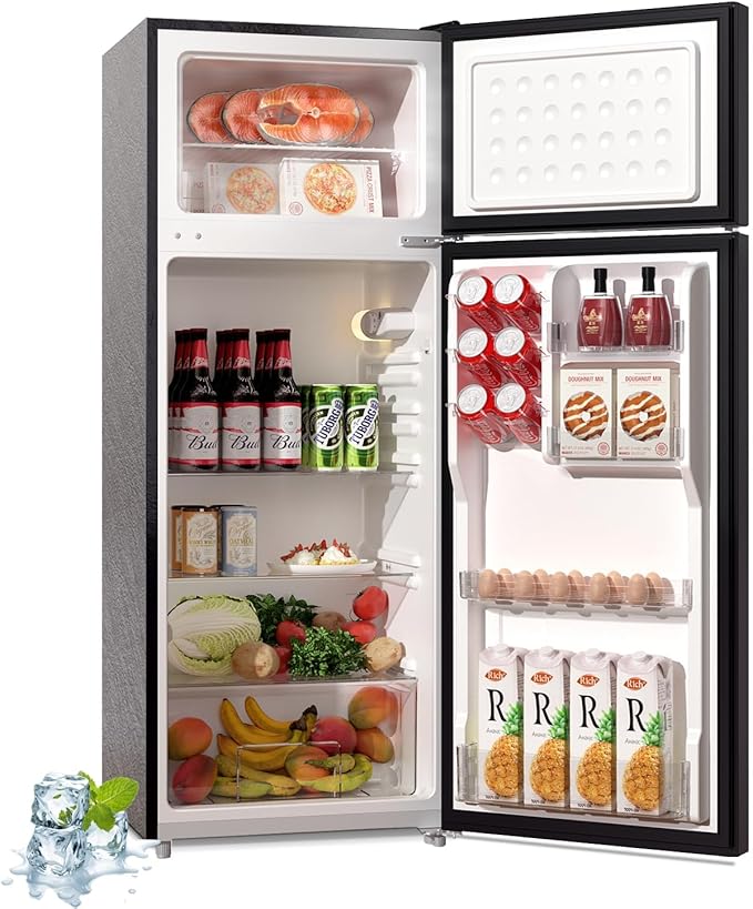BANGSON 7.7 Cu.Ft Refrigerator with Freezer, Apartment Size Fridge with Top Freezer, for Apartment, Office, Kitchen and Garage, Stainless Steel, Silver