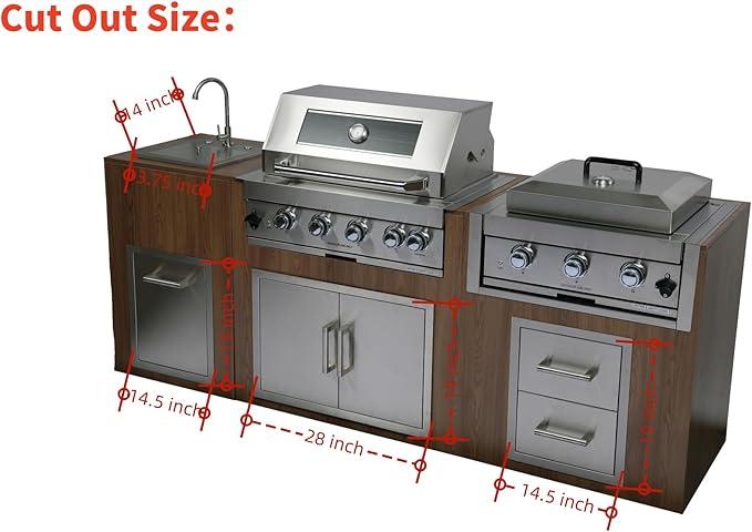 Outdoor Kitchen Kit, Built-in 32 inch LPG Gas Grill 60000 BTU Stainless Steel Four burners Grills,DIY Combo Outdoor Kitchen Island, 12 in 1 BBQ Tool Set Best of Backyard Gourmet Package Deal