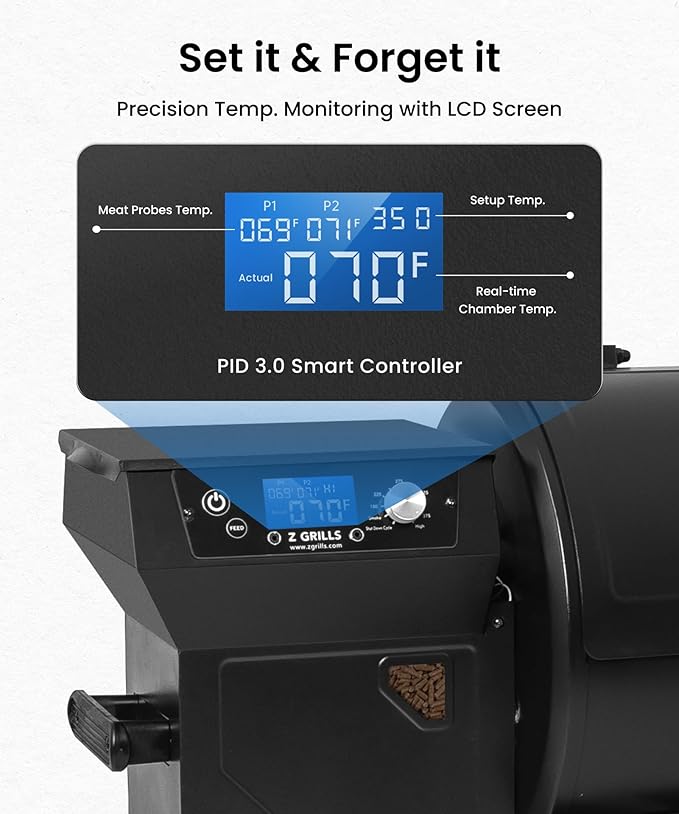 Z GRILLS ZPG-550B2 Wood Pellet Grill & Smoker with PID 3.0 Controller, 553 sq in Cooking Area, Meat Probe, Hopper Cleanout, 8 in 1 BBQ Grill Outdoor Auto Temperature Control, Black