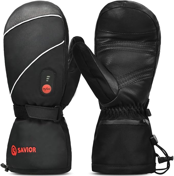 SAVIOR HEAT Heated Ski Mittens 3-Finger Gloves Electric Rechargeable Battery Mitts for Men Women Kids Winter Snowboard Motorcycle Skating Camping Hunting