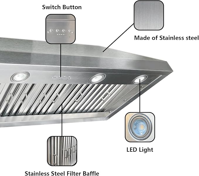 SINDA 42 Inch Built-in Range Hood Insert Vent 1150 CFM with 4 Speed Exhaust Fan Kitchen Under Cabinet Vent Hood Adjustable LED Lights, Dishwasher-safe, Baffle Filters,Stainless Steel