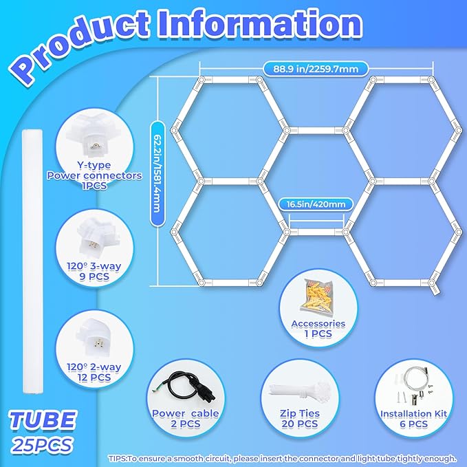 Hexagon Garage Lights - Bigger Size Hexagon Lights 200W LED,5000K 24000LM,Hex Lighting for Car Detailing,Workshop,Basement,Gym,Barber, Garage Ceiling led Light 25 Pack
