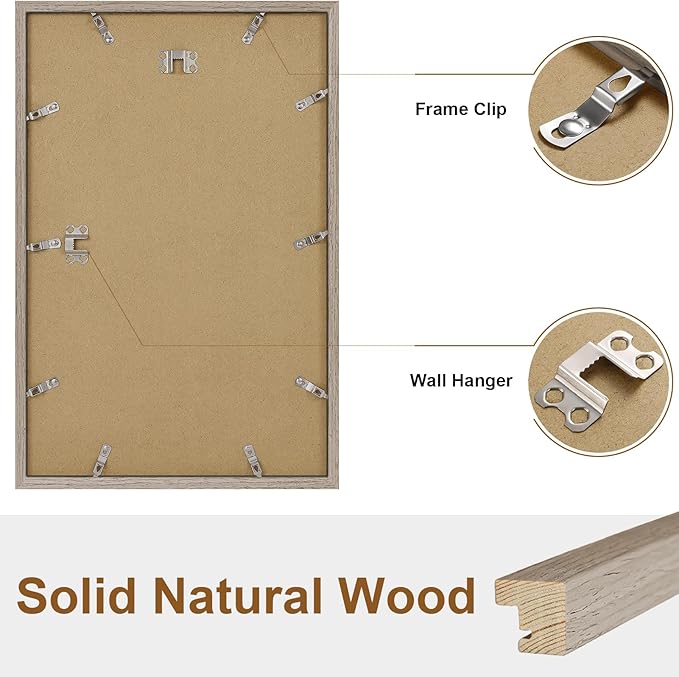 Vittanly 11x17 Picture Frame, Solid Wood Frame with Plexiglass, Includes 8x12 Mat, Wall Hanging for Photos, Home Decor, Light Brown, 1 Pack