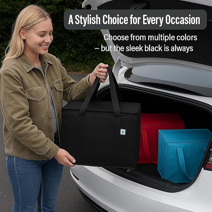 musbus 2-Pack XL-Large Insulated Grocery Shopping Bags, Red, Reusable, Heavy Duty, Zipped Zipper,Collapsible,Tote,Cooler,Groceries,for car,Recycled Material Warm Foldable Bag…