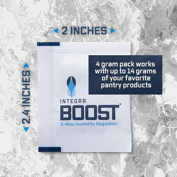 Integra Boost 55% RH Level - 4 Gram Size - Two-Way Humidity Control Pack - Incl. Replacement Indicator Cards - Food Storage & Herbs Moisture Balancer for Up to 1/2 oz (Pack of 50)