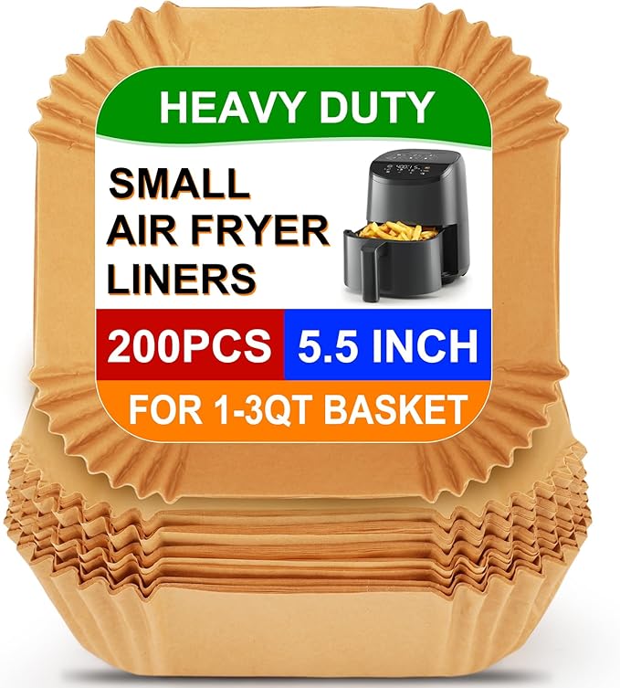 BYKITCHEN Small Air Fryer Liners for 1 to 3 QT Airfryer, Set of 200, 5.5in Mini Air Fryer Parchment Paper, Compatible with CHEFMAN 2 Quart, Cosori 2.1QT, Dash 2.6Qt, Instant Pot Vortex 2QT Airfryer
