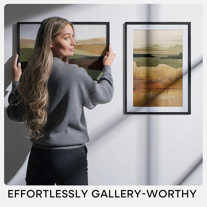 Homeforia 12x24 Black Wood Picture Frame, High End Oak 12x24 Poster Frames with Mat 8x20 Photo, 12 x 24 Black Wooden Frames Matted to 8 by 20, 24x12 Panoramic Frame, Tempered Glass, Wall Kit, Set of 1