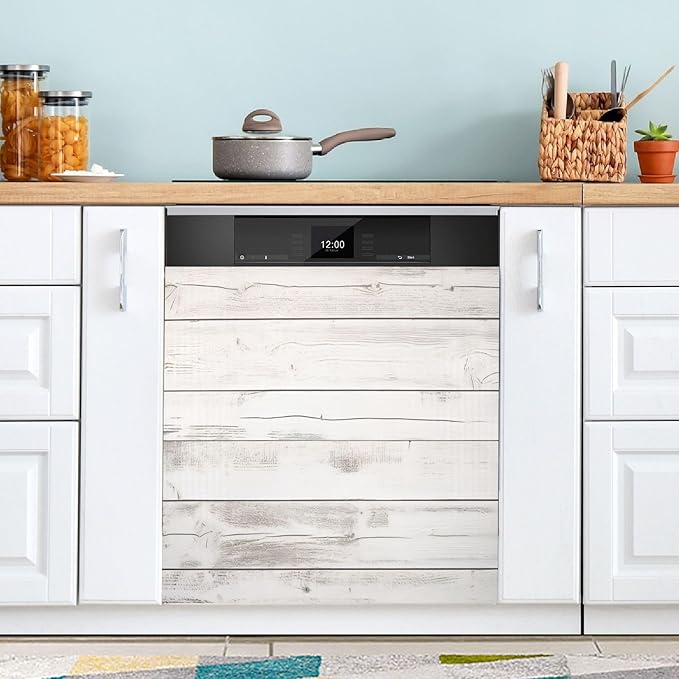 Dishwasher Magnet Cover, White Wood Magnet Sticker Fridge Panel Decal for Home Kitchen Decor, 23x26 in