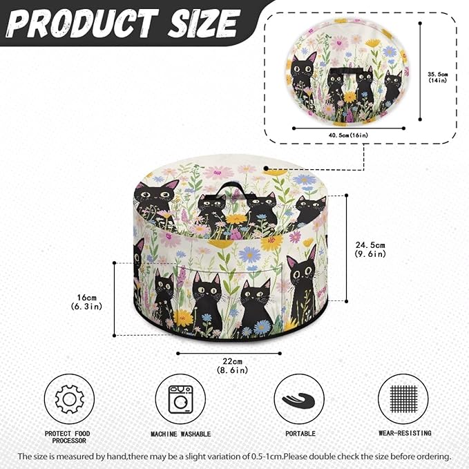 Black Cat Daisy Floral Print Slow Cookers Dust Cover Fit Most 6/7/8 Quart Crock Pot Stain Resistant Air Fryer Cover with Accessory Pocket and Handle Washable