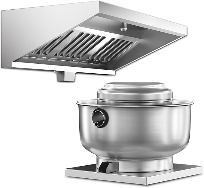 Food Truck Low Profile Exhaust Hood System Includes a 7FT Stainless Steel Commercial Exhaust Hood and an 0.5HP Restaurant Canopy Hood Grease Rated Exhaust Fan