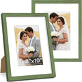 Vittanly 8x10 Picture Frame Set of 2, Solid Wood Frame for Wall or Tabletop, Display Photo 5x7 with Mat or 8x10 without Mat, Rustic Green