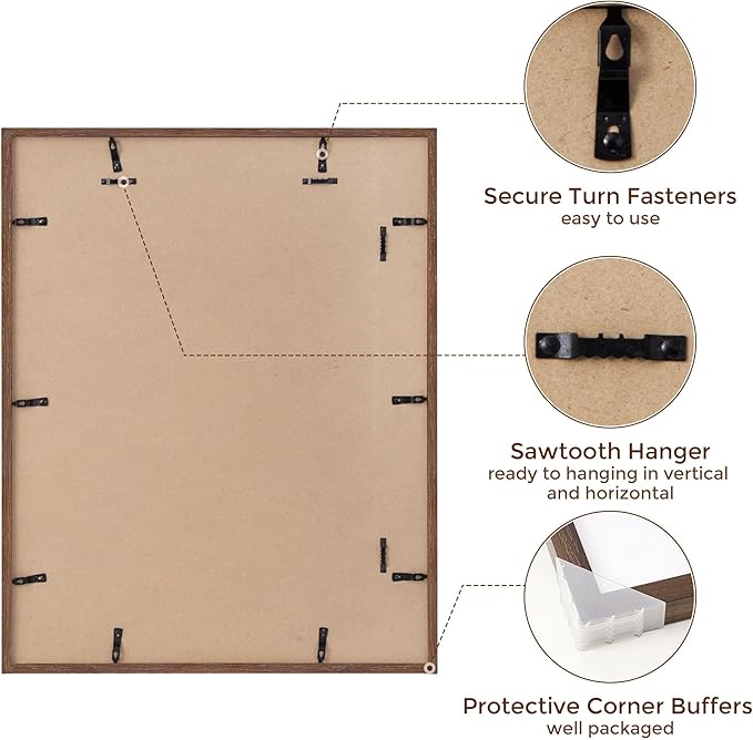 22x28 Picture Frame in Walnut, 22 x 28 Poster Frames for Wall, Solid Oak Wood Picture Frame 22"x28" with Glass, 22x28 Frame Matted to 18x24, 28x22 Wood Frame, 22 by 28 Art Frames, Walnut Color, 1 Pack