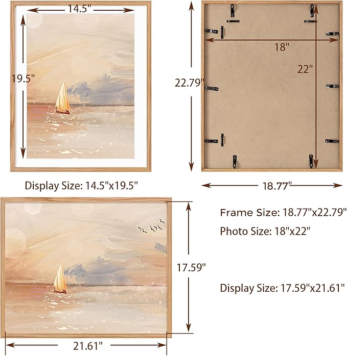 Fun Memories 18x22 Picture Frame, Solid Oak Wood for Wall, Poster Frame With Real Glass, Matted for 15x20, Home Decor (Natural Oak Color, 1 Pack)