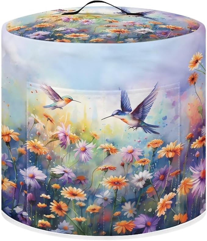Xoenoiee Hummingbird Beautiful Floral Print Pressure Cooker Cover Kitchen Appliance Dust Cover with Pockets Compatible with Rice Cooker Air Fryer Slow Cooker, for 3 Qt Pot