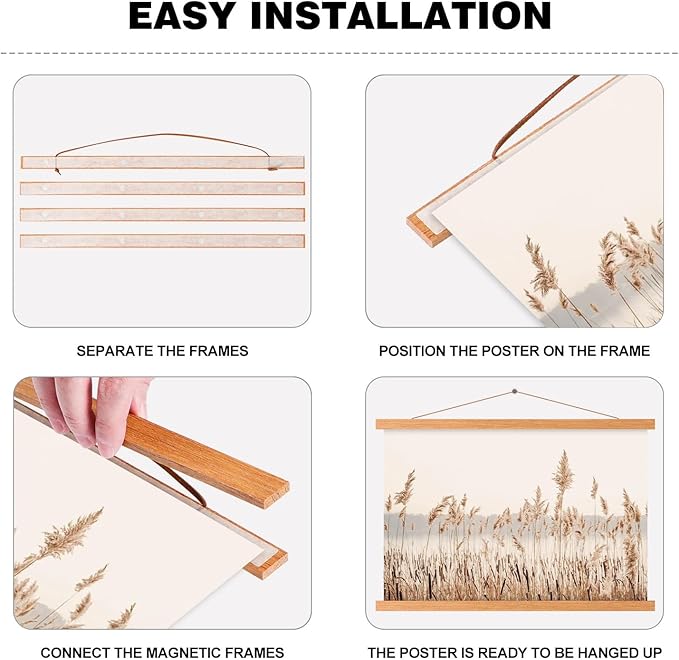 4 Pack 36x24 36x48 36x12 Poster Frame, Magnetic Light Wood Wooden Frame Hanger for Photo Picutre Canvas Artwork Art Print Wall Hanging (4 Packs, 36", Teak Color)