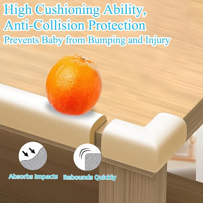 Baby Proofing Edge & Corner Protectors, 1 Roll White Foam L-Shape Self-Adhesive Bumper Strip + 8Corner Guards, Wall & Furniture Safety Bumpers for Nursery, Kitchen, Fireplace, Table, Desk