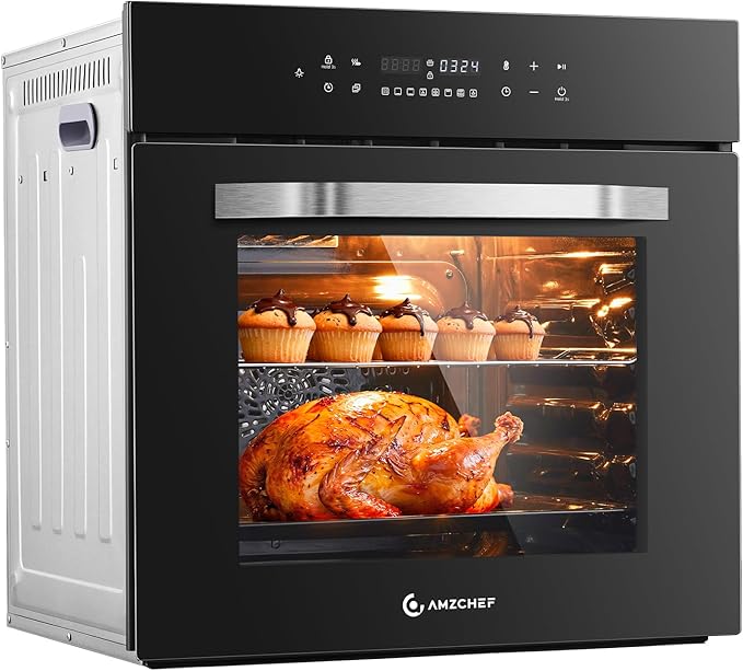 AMZCHEF Wall Ovens 24 inch Electric: 2800w Single Wall Oven with 8 Cooking Modes, 2.72 Cu.Ft. Electric Wall Oven, Convection Oven with Touch Control, Black