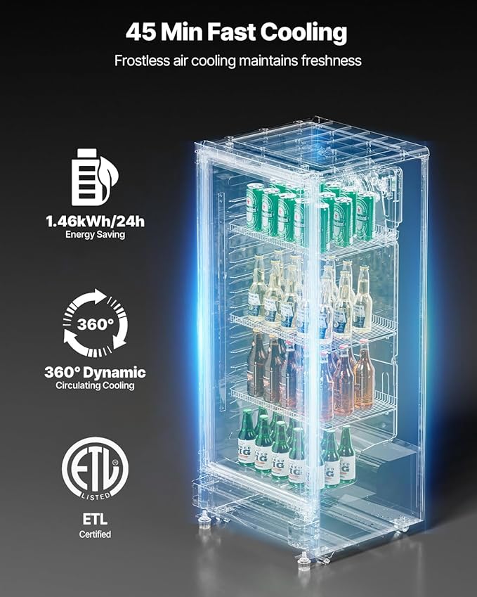VEVOR Commercial Merchandiser Refrigerator, 13.3 CU.FT Glass Door Display Refrigerator, Beverage Cooler Merchandiser with Adjustable Shelves, Soft LED Light, Customizable Lightbox, Black