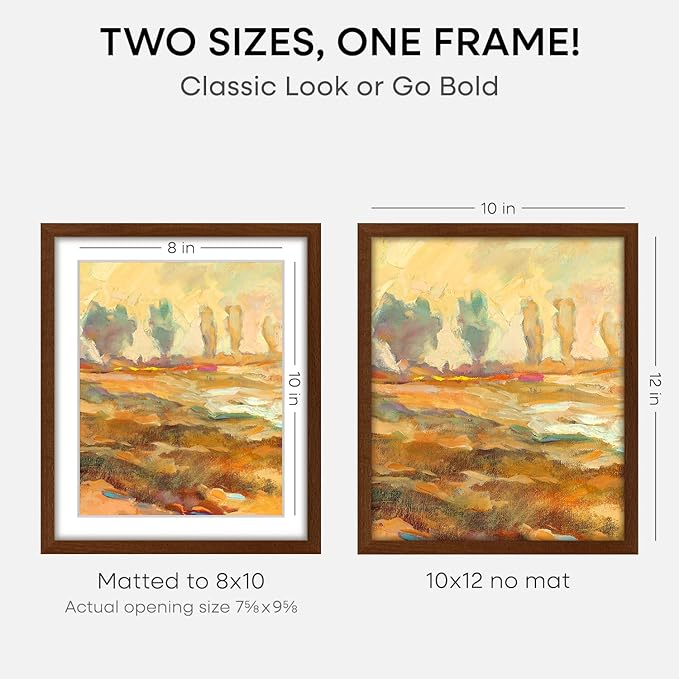 Homeforia 10x12 Brown Picture Frame, High End Dark Oak 10x12 Walnut Poster Frame with Mat 8x10, 10 x 12 Wooden Frame Matted to 8 by 10 inch Photo, 12x10 Thin Frames, Tempered Glass, Wall Kit, Set of 2