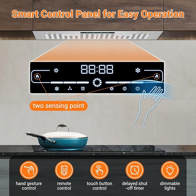 KMB02-30 Range Hood Insert 30 Inch, 900 CFM Built-in Range Hood, Stainless Steel Kitchen Vent Hood with 4-Speed,Ducted/Ductless Hood Range with Bright LED Lights, Smart Control Panel