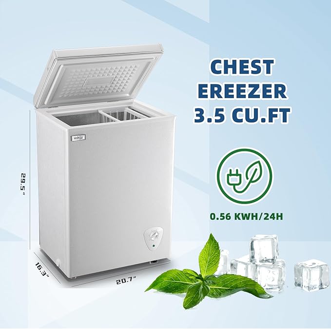 Chest Freezer Small Deep Freezer 3.5 Cu.Ft Mini Freezers Top Door Freezer Adjustable 7 Thermostat Removable Basket for Garage Basement Apartment Kitchen RV