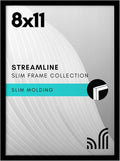 Americanflat 8x11 Picture Frame with Shatter-Resistant Glass - Streamline Collection - Thin Border Photo Frame for Tabletop and Wall Display - Hanging Hardware and Easel Stand Included - Black