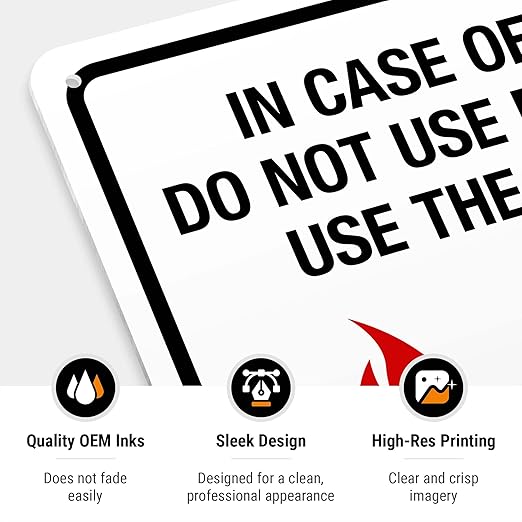 in Case of Fire Do Not Use Elevator Use The Stairs Bilingual Sign, Fire Safety Sign, 10x14 Inches, Rust Free .040 Aluminum, Fade Resistant, Indoor/Outdoor Use, Made in USA