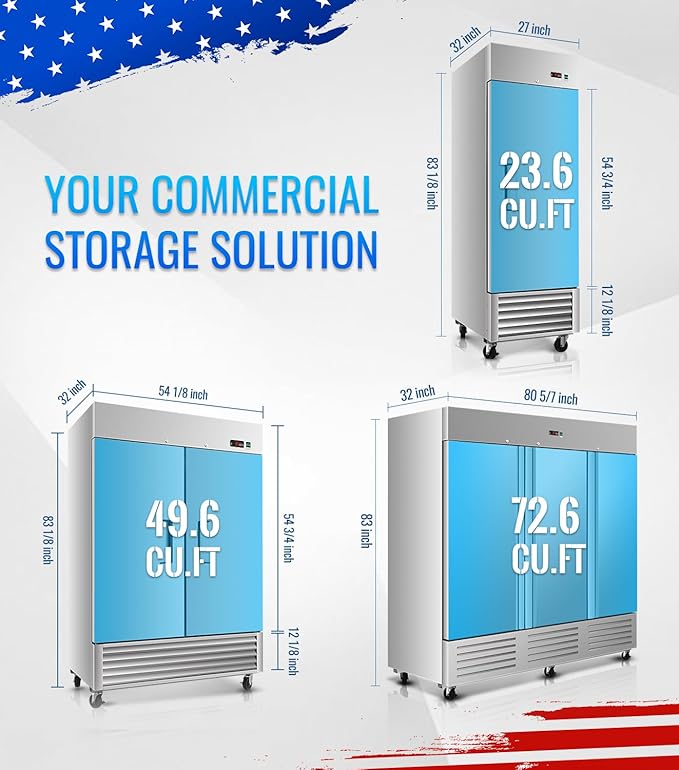 81" W Commercial Refrigerator, 72.6 Cu.ft Reach-In Triple Door Stainless Steel commercial fridge, 9 Shelves, Fan Cooling, Auto Defrost, Digital Thermostat - Ideal for Restaurant, Bar, Cafe, Shop
