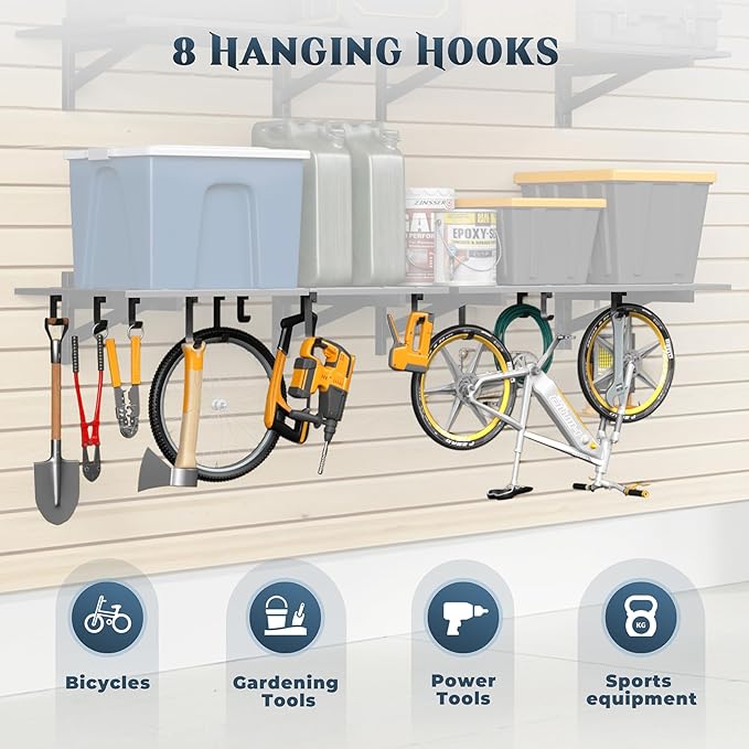 4-Pack 2x3ft Garage Shelving Wall Mounted, 2' x 3' Heavy Duty Garage Storage Shelves with Hooks, 1000LB Capacity