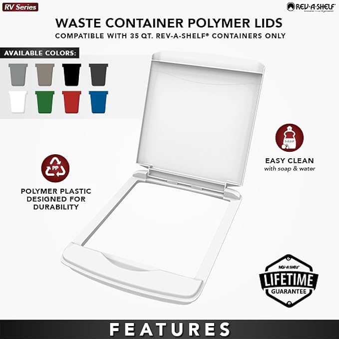 Rev-A-Shelf 35 Quart Polymer Plastic Trash Can Replacement Lid for Kitchen/Laundry Room Sliding Cabinet Base Lid, 2 Pack, Champagne, RV-35-LID12-1-40