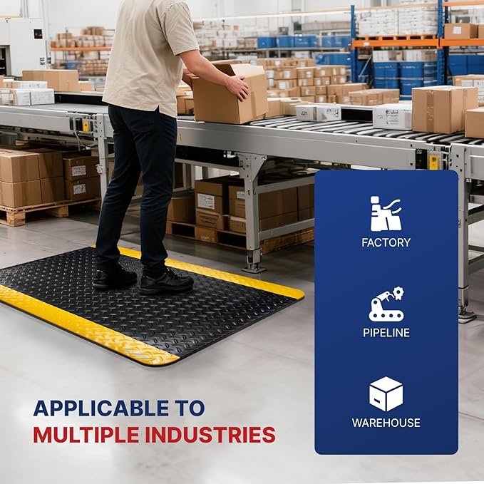 NORTHSKY Olympia Anti Fatigue Mat Industrial, Standing Mat, Yellow Border Safety, 12 x 3 ft, 15/16" Thick, Advanced High-Density Memory Foam, for Workshop Workstations, Laboratory Benches