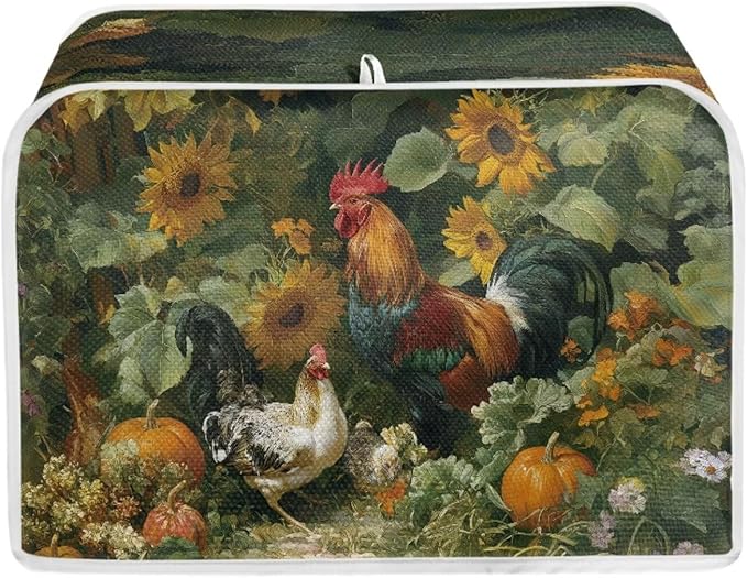 UNICEU Sunflowers Rooster Print Toaster Cover 4 Slice Stain Resistant Oil Protection Dust Cover Washable Kitchen Small Appliance Covers for Bread Maker