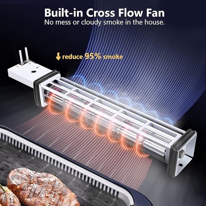 Indoor Grill CUSIMAX Electric Smokeless Grill Portable Korean BBQ with Turbo Smoke Extractor Technology, Non-stick Removable Plate, Tempered Glass Lid, Great for Party(Single Plate)