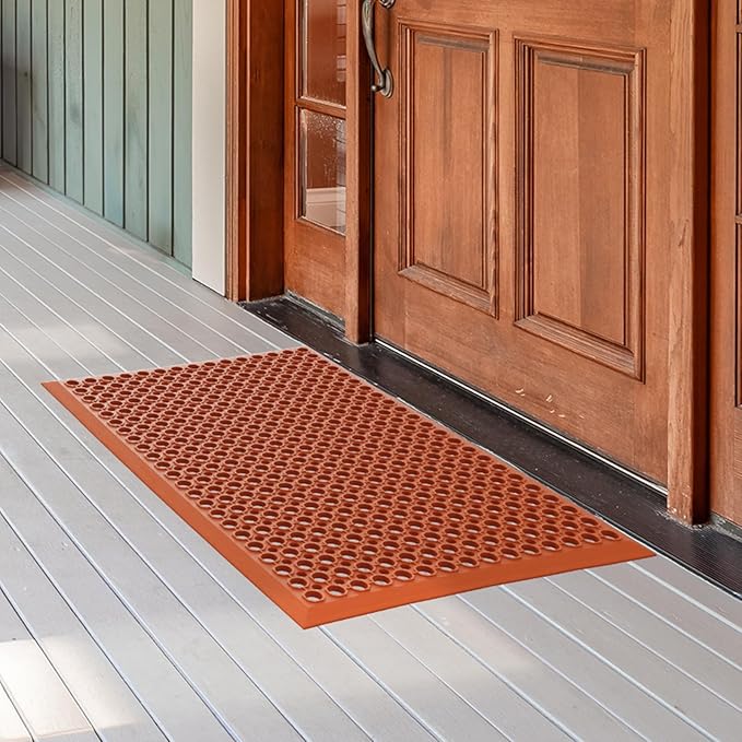 ROVSUN Rubber Floor Mat with Holes, Anti-Fatigue/Non-Slip Drainage Mat, for Industrial Kitchen Restaurant Bar Bathroom Utility Garage Pool Entry Door Mat, Indoor (24'' x 36'' Red 1Pcs)