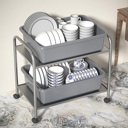 35 L Commercial Bus Box, Plastic Utility Bus Tubs, 4-Pack, Gray