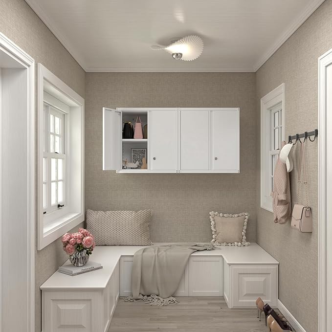 Garage Wall Cabinets,Metal Wall Cabinet for Garage with 2 Doors,Locking Wall Mount Storage Cabinet with Adjustable Shelf for Laundry,Kitchen,Basement