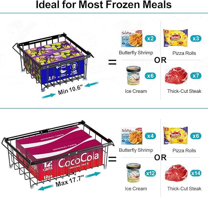iSPECLE 4 Pack Freezer Organizer Bins, Adjustable Wire Baskets for 10 to 20 Cu.Ft Chest Freezer, Stackable Storage with Handles, Deep Freeze Organizer for Meat & Vegetables, Black