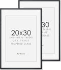 Fun Memories 20x30 Black Picture Frames 2 Pack, Solid Oak Wood Large 20"x30" Poster Frames for Home Decor, Rustic Wooden Frame with Tempered Glass, 20 x 30 Frame Matted to 16 x 24