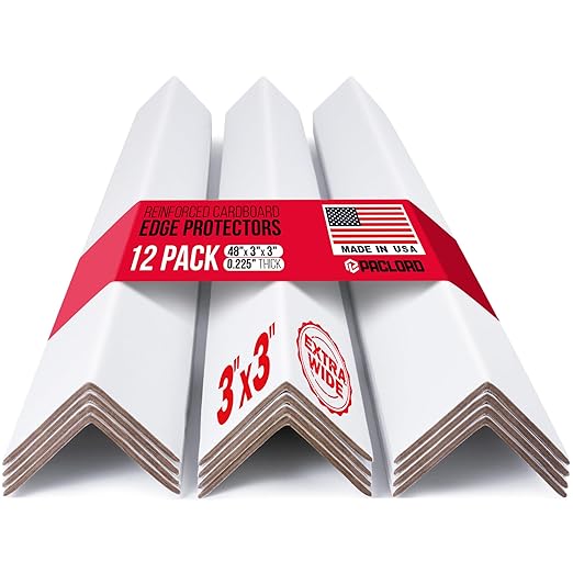 Extra-Wide 48" x 3" x 3" Reinforced Cardboard Edge Protectors (Pack of 12) – 0.225" Heavy-Duty Thickness – Cardboard Edge Protectors for Shipping – American Quality Pallet Edge Protector
