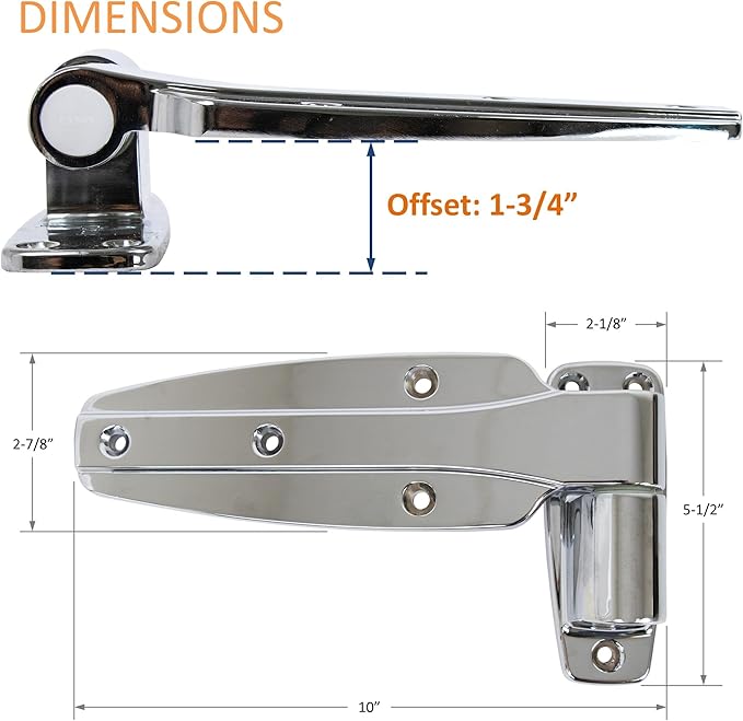 Kason 1245 Reversible Cam-Rise Hinge Chrome Finish for Freezer/Cooler/Refrigerator, 1245-201-54 (1-3/4" Offset)