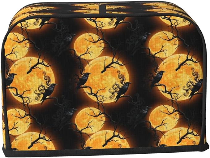 2 Slice Toaster Dust Cover Full Moon Black Crow Raven Bird Art, Kitchen Accessories Decor, Dust Proof & Fingerprint Protection Washable Cover