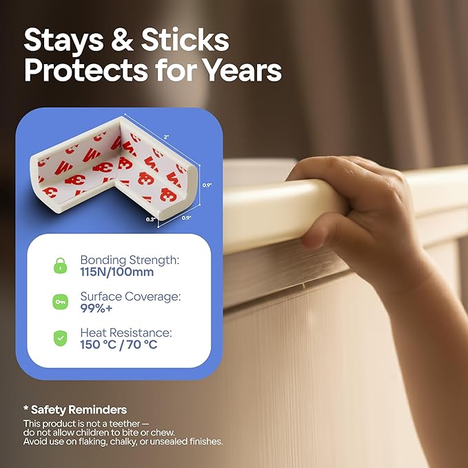 Furniture Edge 16.2ft & Corner Guards | Protective Foam Cushion | 15ft Bumper 4 Adhesive Childsafe Corners | Baby Child Proofing Foam Set and Safe for Table, Fireplace, Countertop | Brown