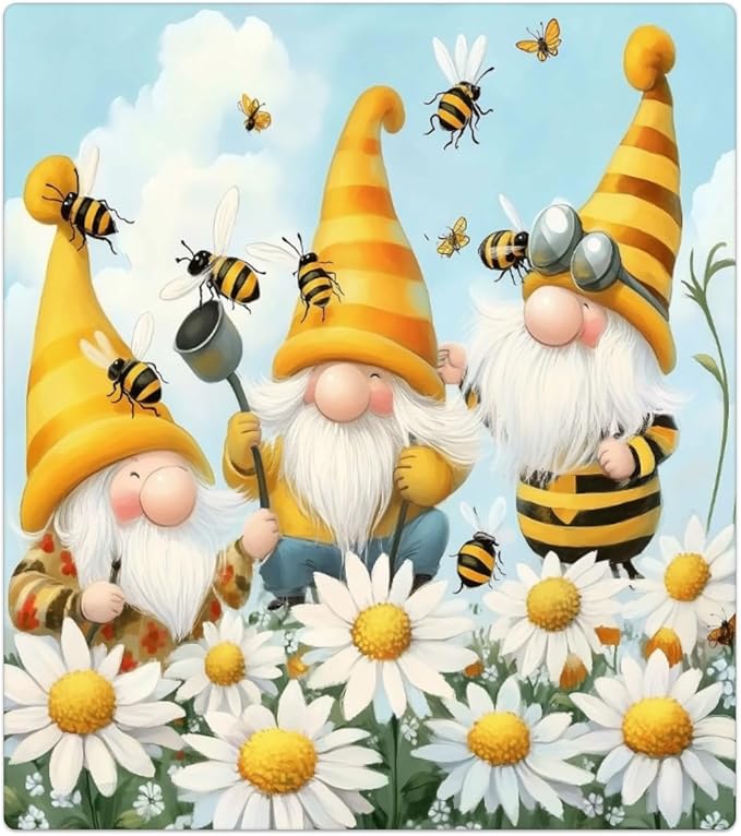 Bee Cartoon Gnomes Dishwasher Magnet Cover for Door Front, Dishwasher Panel Decal Daisy Reuseable Refrigerator Magnet Cover Decal Fridge Stickers Home Decor, 23 x 26 Inch