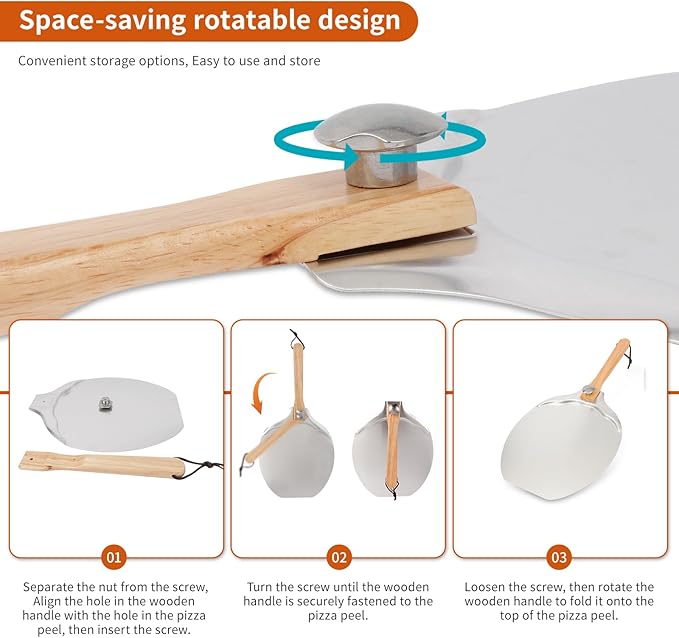 12"x14" Aluminum Pizza Peel Set- Pro Pizza Paddle & Pizza Spatula with Foldable Wooden Handle & Rocker Cutter Compatible with Ninja/ooni, Complete Pizza Oven Accessories for Baking Bread/Dough/Pastry