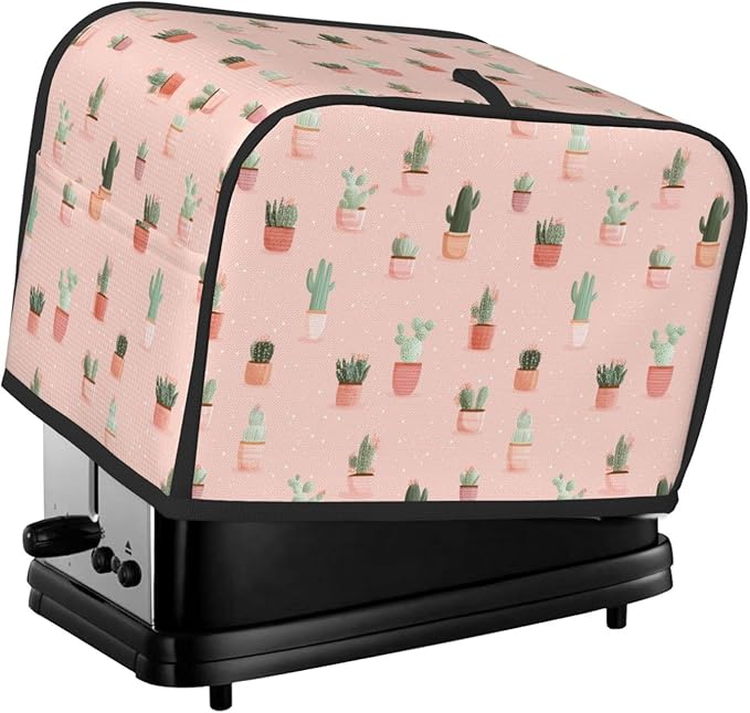 2 Slice Toaster Cover for Kitchen Cactus Pattern Pastel Waterproof and Dustproof Toaster Dust Cover with Side Pockets Decorative Universal Cover for Wide Slot Toasters and Small Appliances