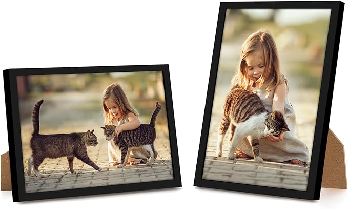 Americanflat 6x9 Picture Frame with Shatter-Resistant Glass - Streamline Collection - Thin Border Photo Frame for Tabletop and Wall Display - Hanging Hardware and Easel Stand Included - Black