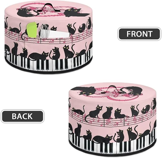 Black Cat Piano Music Note Print Slow Cooker Dust Cover Compatible with 6/7/8 Quart Slow Cooker Dust-Resistant Electric Pressure Cooker Cover Washable Easy to Clean, 16 x 14 x 9.6 inch
