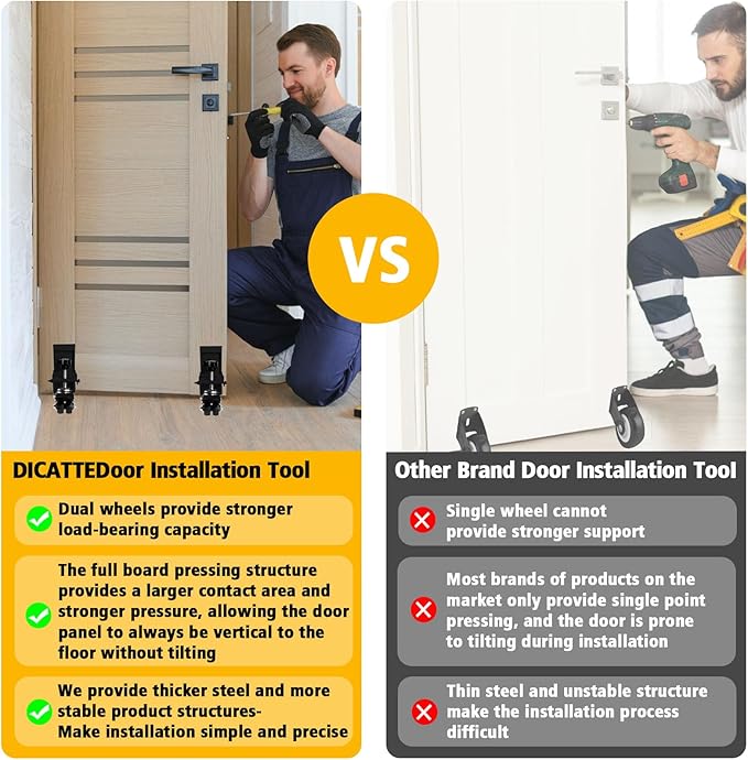 Heavy Door Installation Kit, Dolly Kit with Wheels ，Upgraded with Dual Wheels-Greater Load Bearing Capacity ，Adjustable Distance 0.8 "to 2.3", Used for Transporting Various Types Doors (Black)