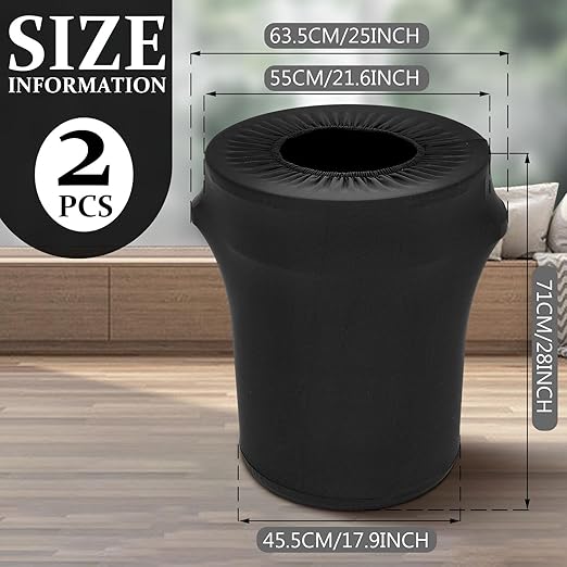 Tanlade 32 Gallon Stretch Trash Can Spandex Cover Outdoor Waste Garbage Can Spandex Covers for Indoor Kitchen Outdoor Round Waste Container Bin, Without Trash Bin(Black,2 Pcs)